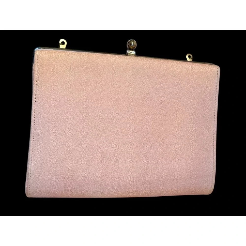 Vintage Peau‎ de Soie Kisslock Pink Cocktail Party Cuban link chain handbag