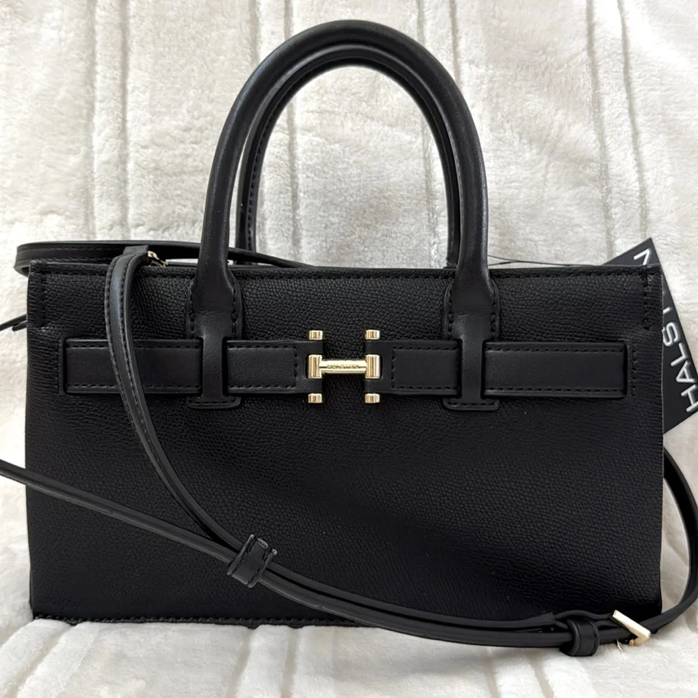 Halston Heritage H Jerry Classic Black Embossed Pebble Crossbody Satchel Bag