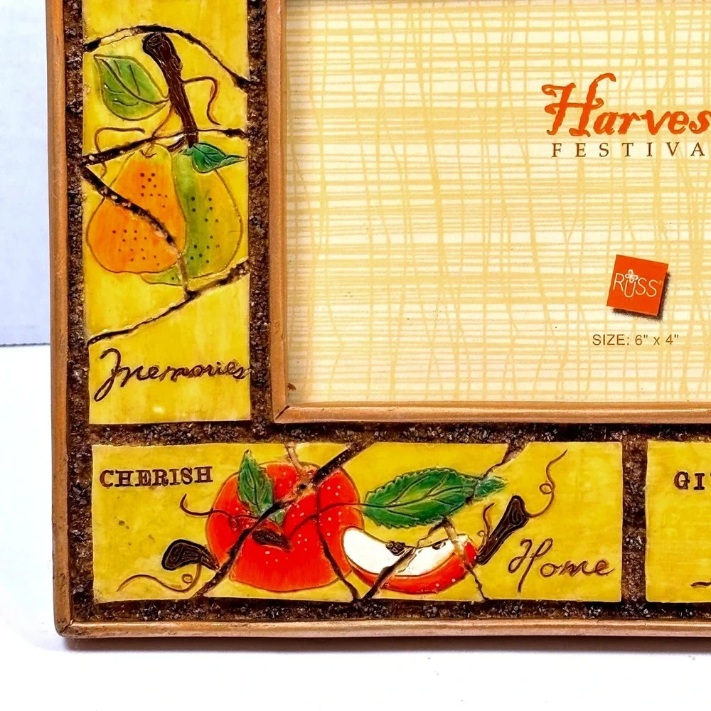 Vtg 90s Russ Harvest Festival Photo Frame 4x6 Faux Tile Autumn Country Cottage