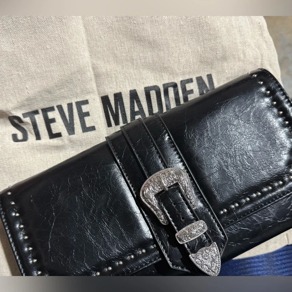 STEVE MADDEN Clutch Crossbody Bag Women's‎  Black Leather