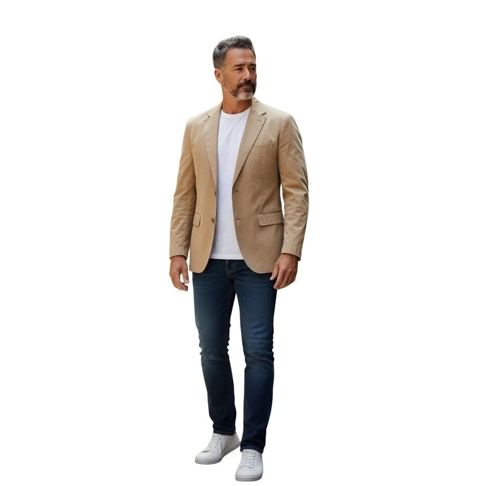 Territory Ahead 100% Cotton Tan Blazer Jacket‎ L Button Up Lapel Collar Light