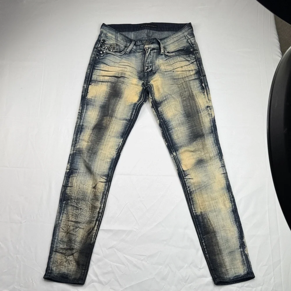 Rock & Republic Women's Distressed Blue and Tan Skinny Jeans 27 27x29 acid wash