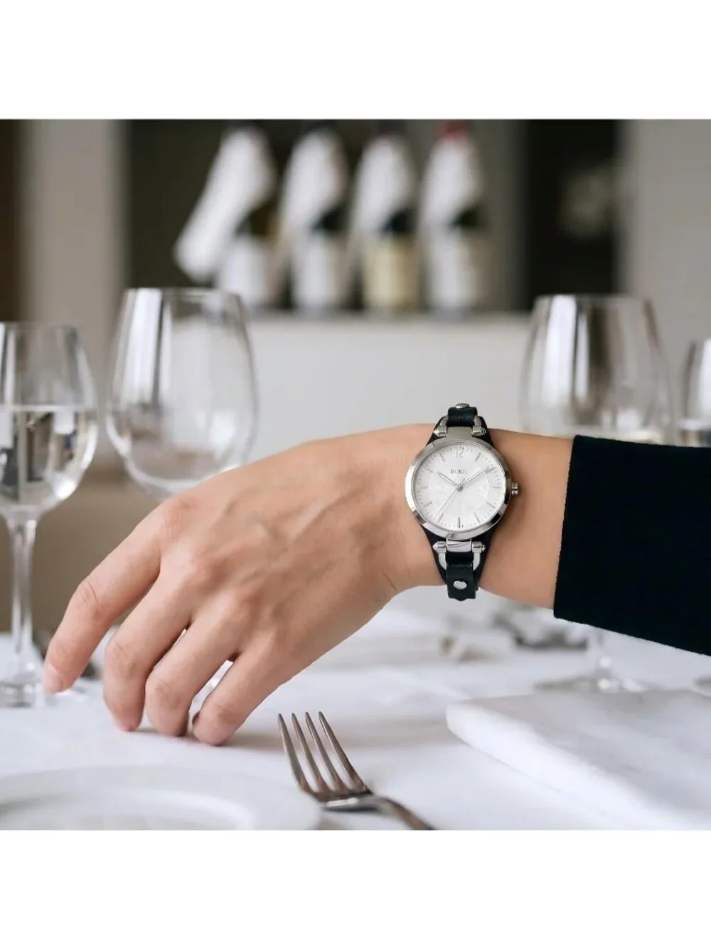 Women's Silver Black Leather Strap Small Dial Waterproof Quartz Wrist Watches