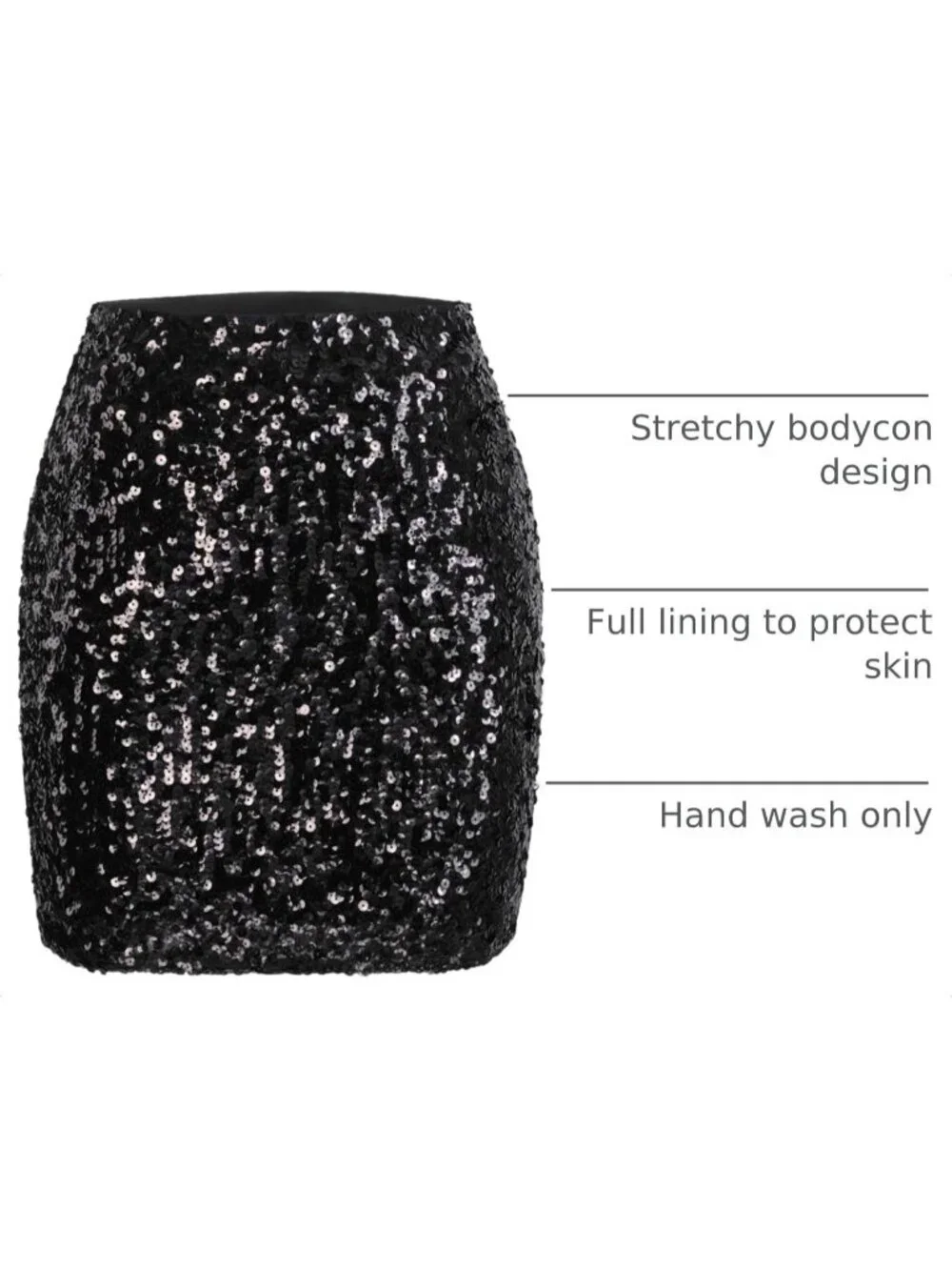 Women's Sequin Sparkle High Waist Bodycon Stretchy Pull On Black Mini Skirt