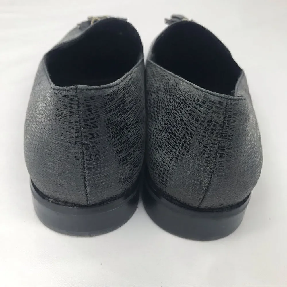 Ros Hommerson DIXIE  Tassel Loafer in Charcoal Iguana Print Leather