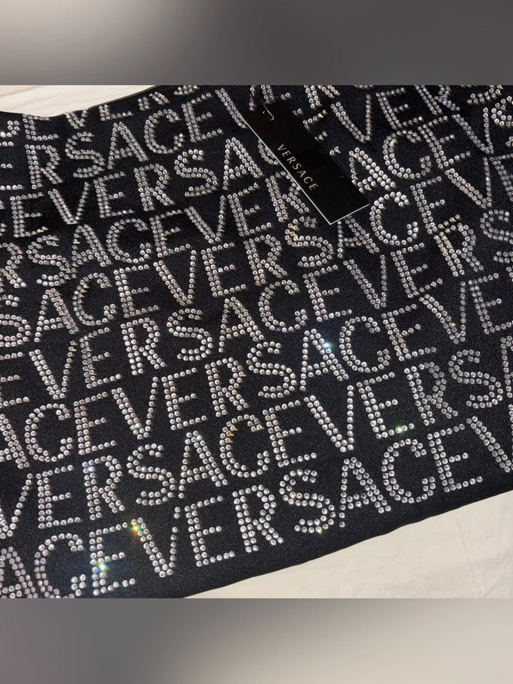 Versace Black Mini Skirt with Silver Logo crystals size S/M
