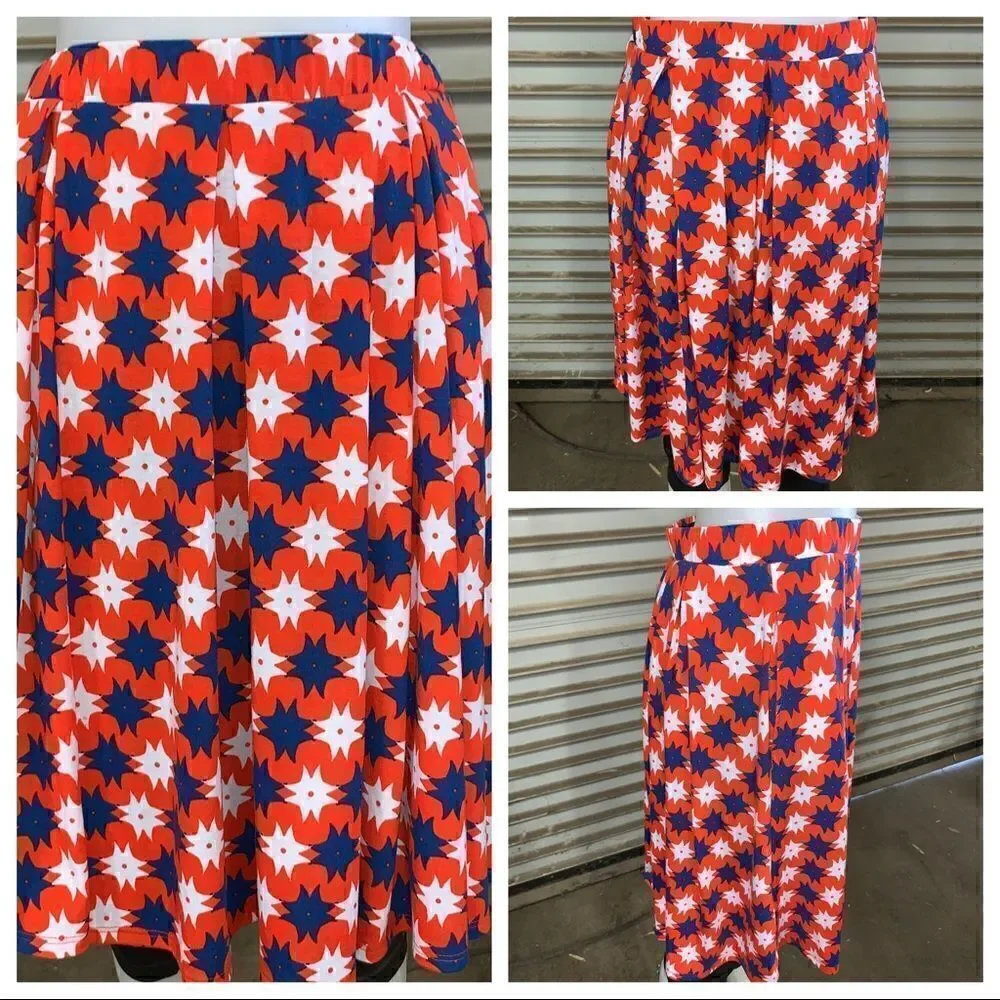 LuLaRoe red skirt with ,white,and stars