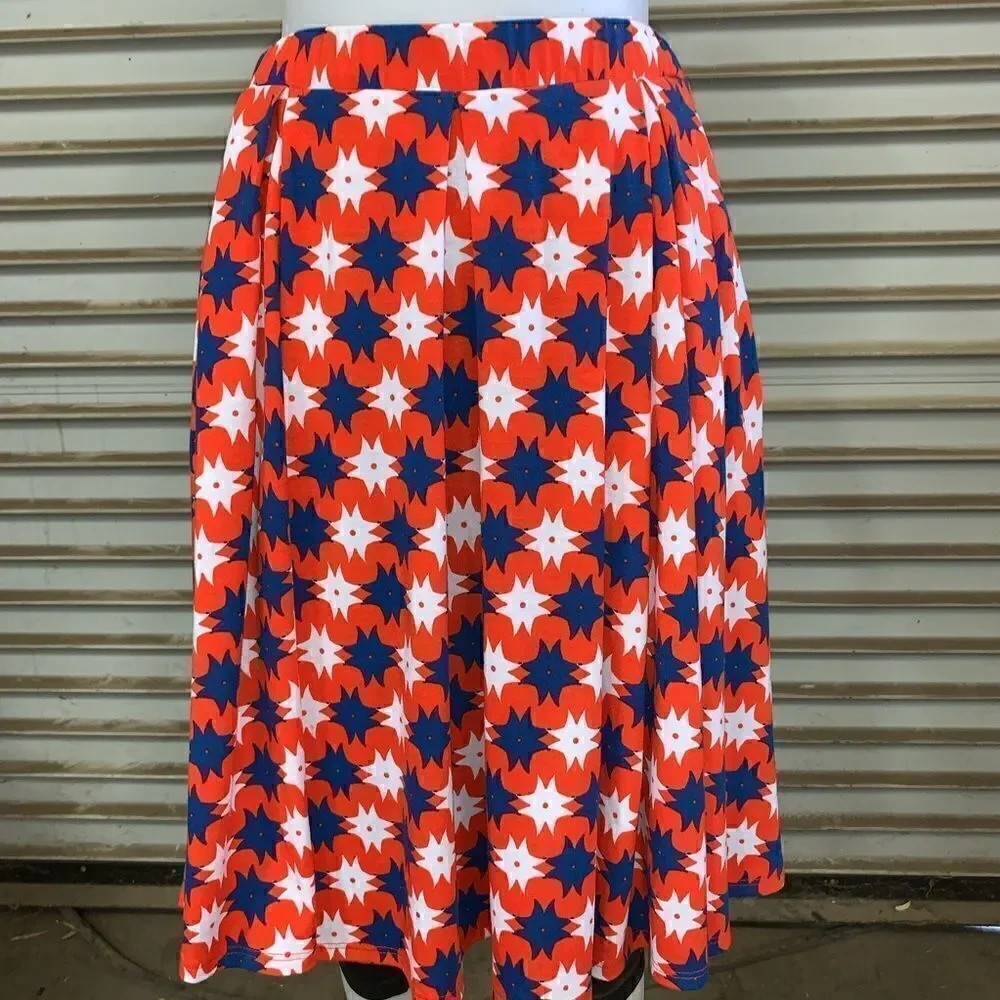 LuLaRoe red skirt with ,white,and stars