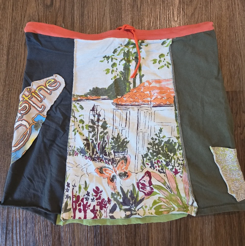 Handmade Bohemian Patchwork Floral Mini Skirt - Coral Trim