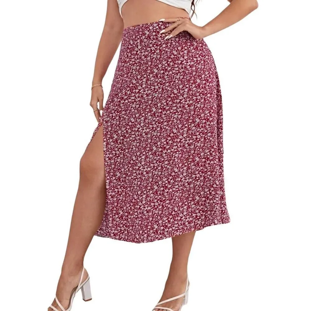 SHEIN Vacay animal print cheetah  Print Split Thigh Skirt