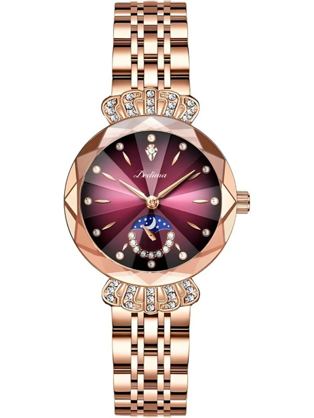 Women's Purple Crystal Accents Dainty Dress  Stainless Steel Strap Wrist Watch