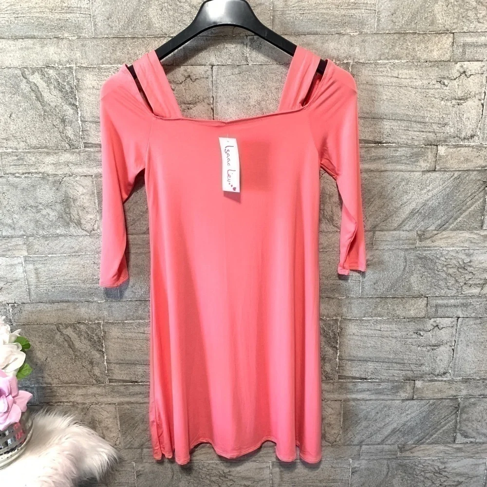 ISAAC Liev Pink Rayon Cold Shoulder Mini Dress