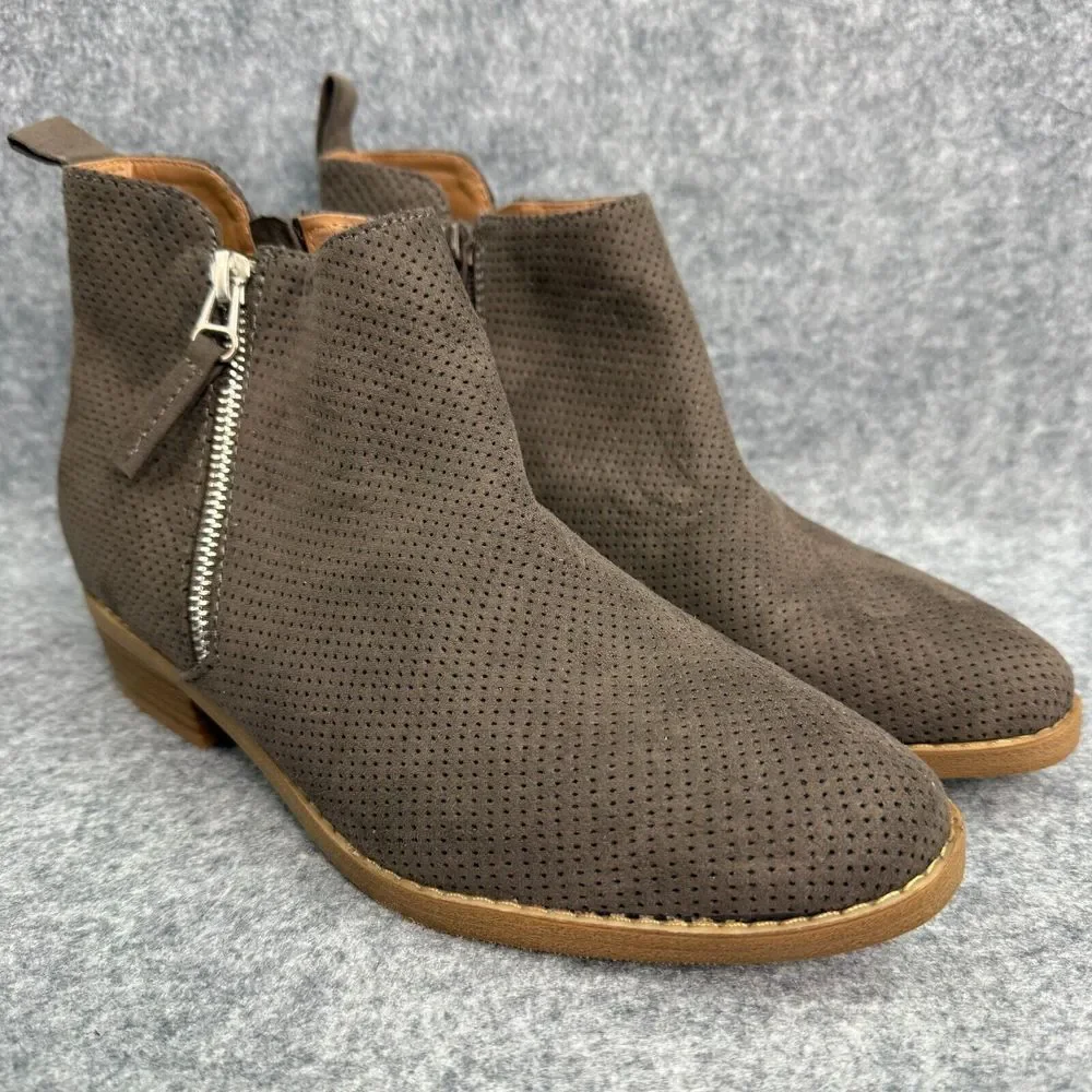 Universal Thread Ankle Bootie Womens 6.5‎ Side Zip Brown Casual Comfort Low Heel