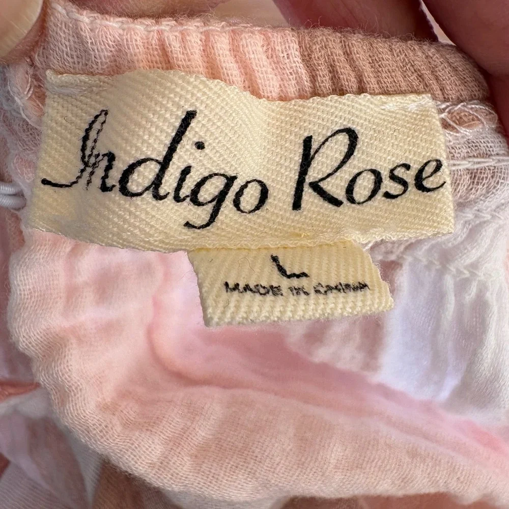 Indigo Rose Striped Gauze Halter Dress Belted‎ Tiered Ruffle Midi Women's L