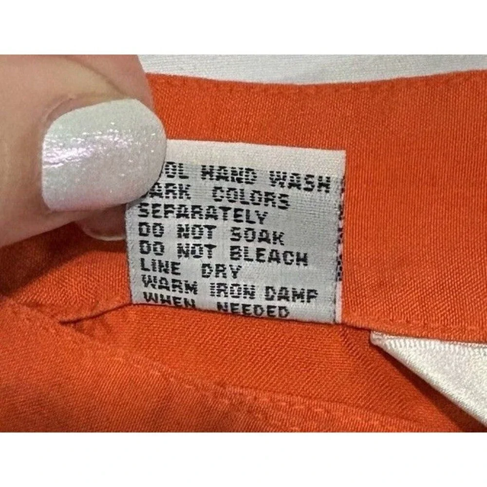 Vintage 100% Silk Orange High Waisted Pleated Trouser Pants‎ Classic Colorful