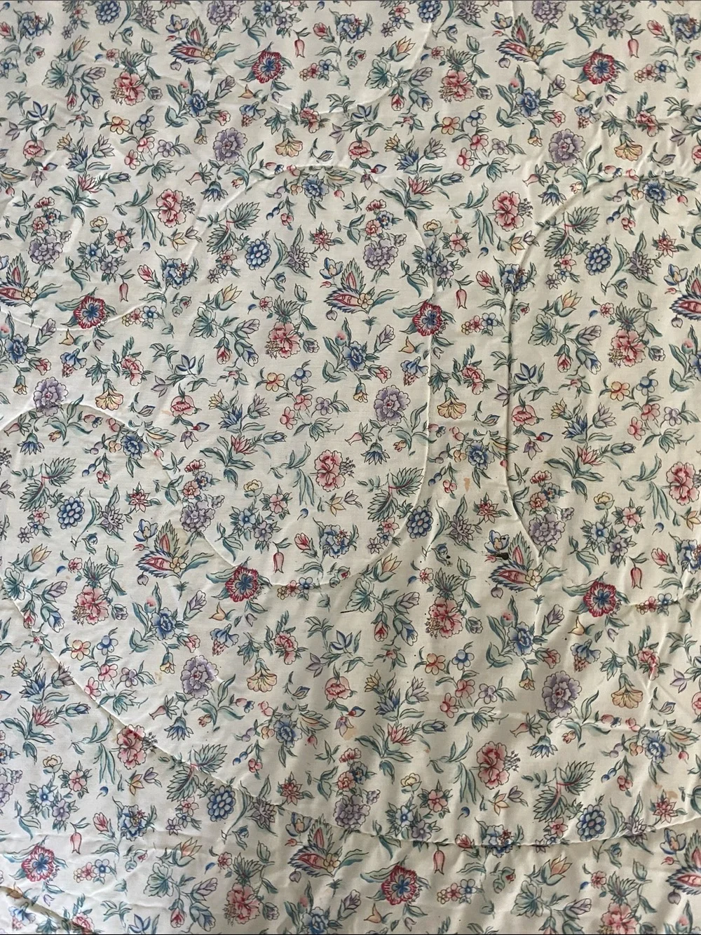 Laura Ashley Cream Floral Quilted Comforter‎ Blue Piping and Pink Blooms Vintage