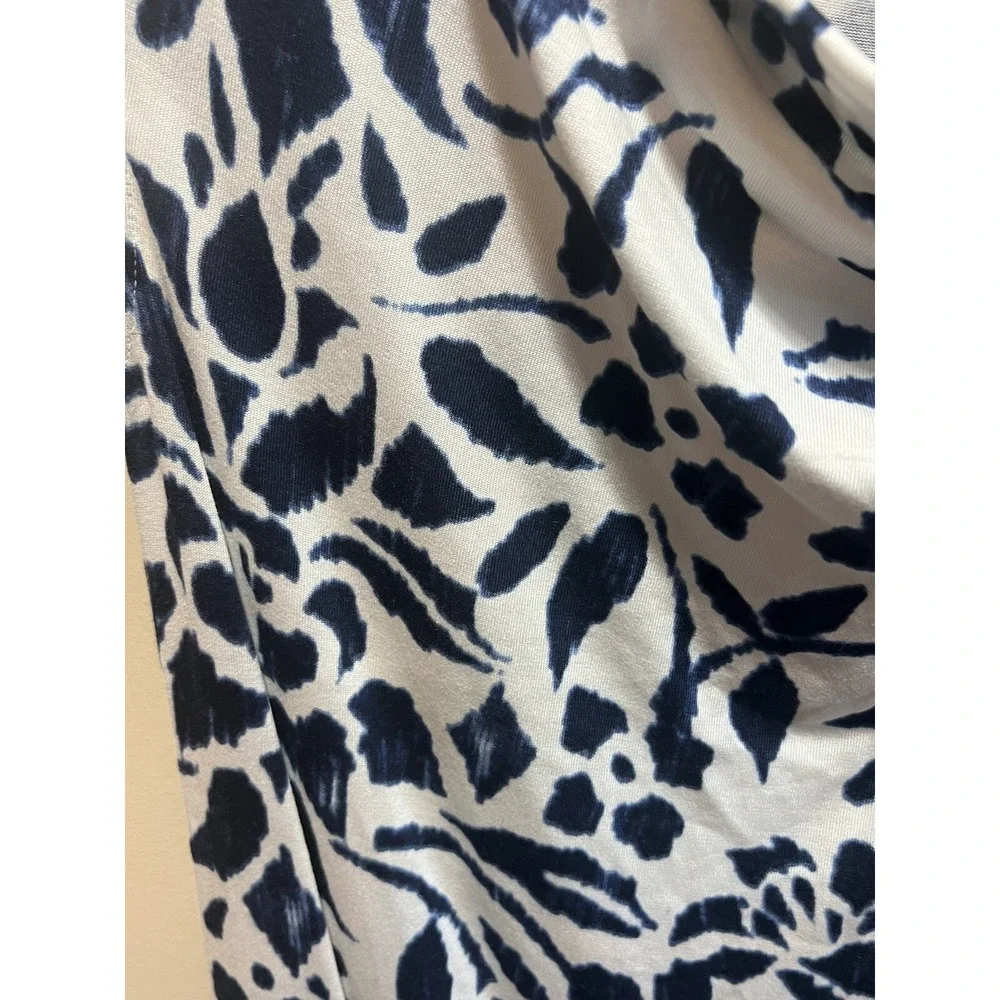 Ann‎ Taylor Knit Dress XS Midi Ivory Navy Flower Print EUC