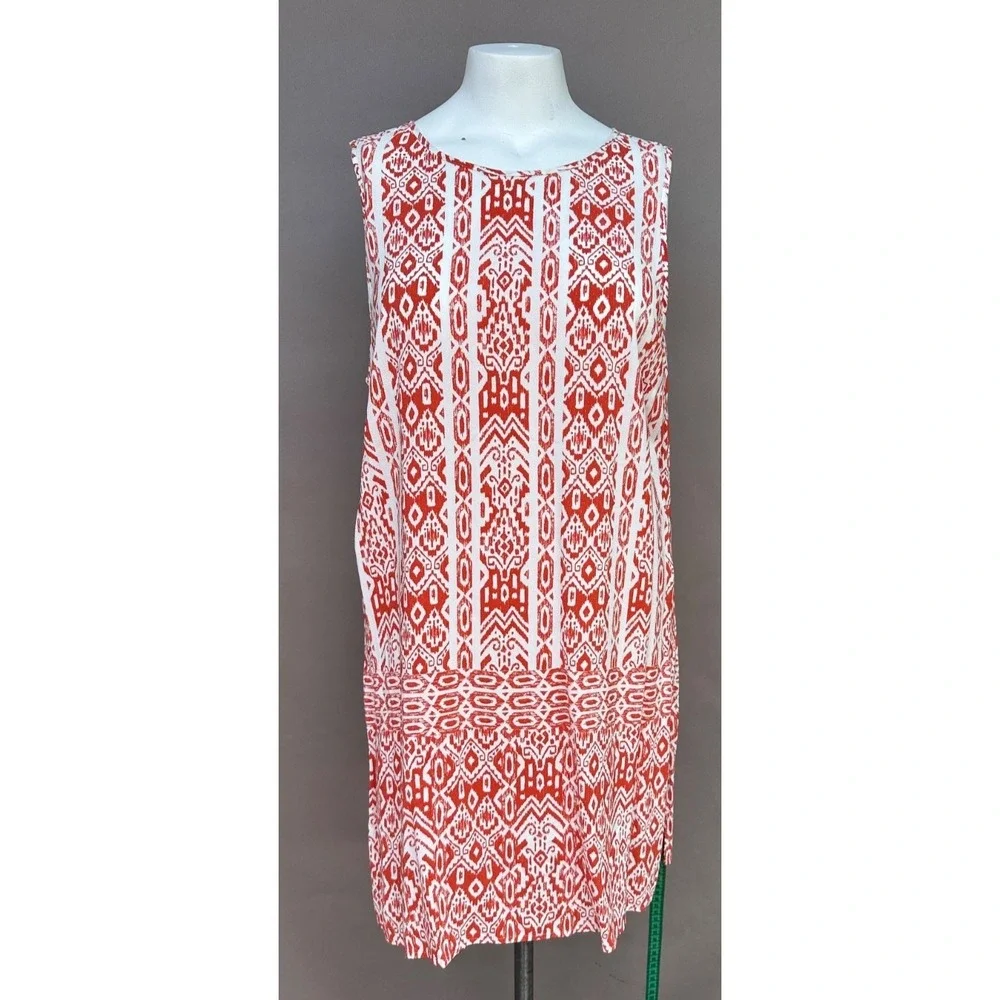 Chicos Sz 2 (L/12) Tunic Top Dress Sleeveless Batik Artsy Layered Coastal Resort