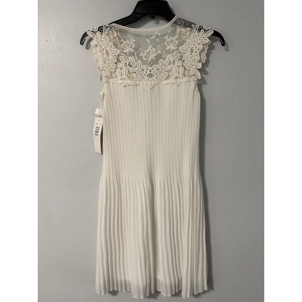 Amanda‎ Lane Ivory Pleated Lace Cap Sleeve Shift Dress Size 4 New With Tags VTG