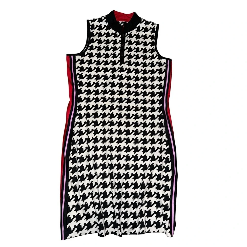 Tail Activewear Sleeveless Dress Houndstooth Stretch Sz M Button Neck Pickleball