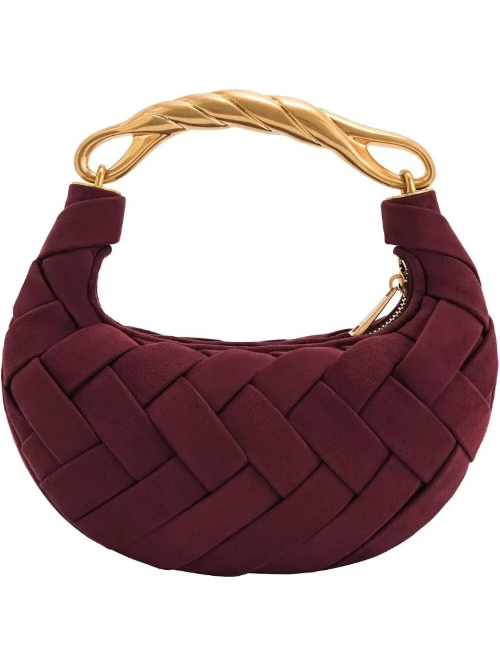 👜Women's Claret Orla Woven Top Zipper Handle Bag Gold Twist Handle Purse