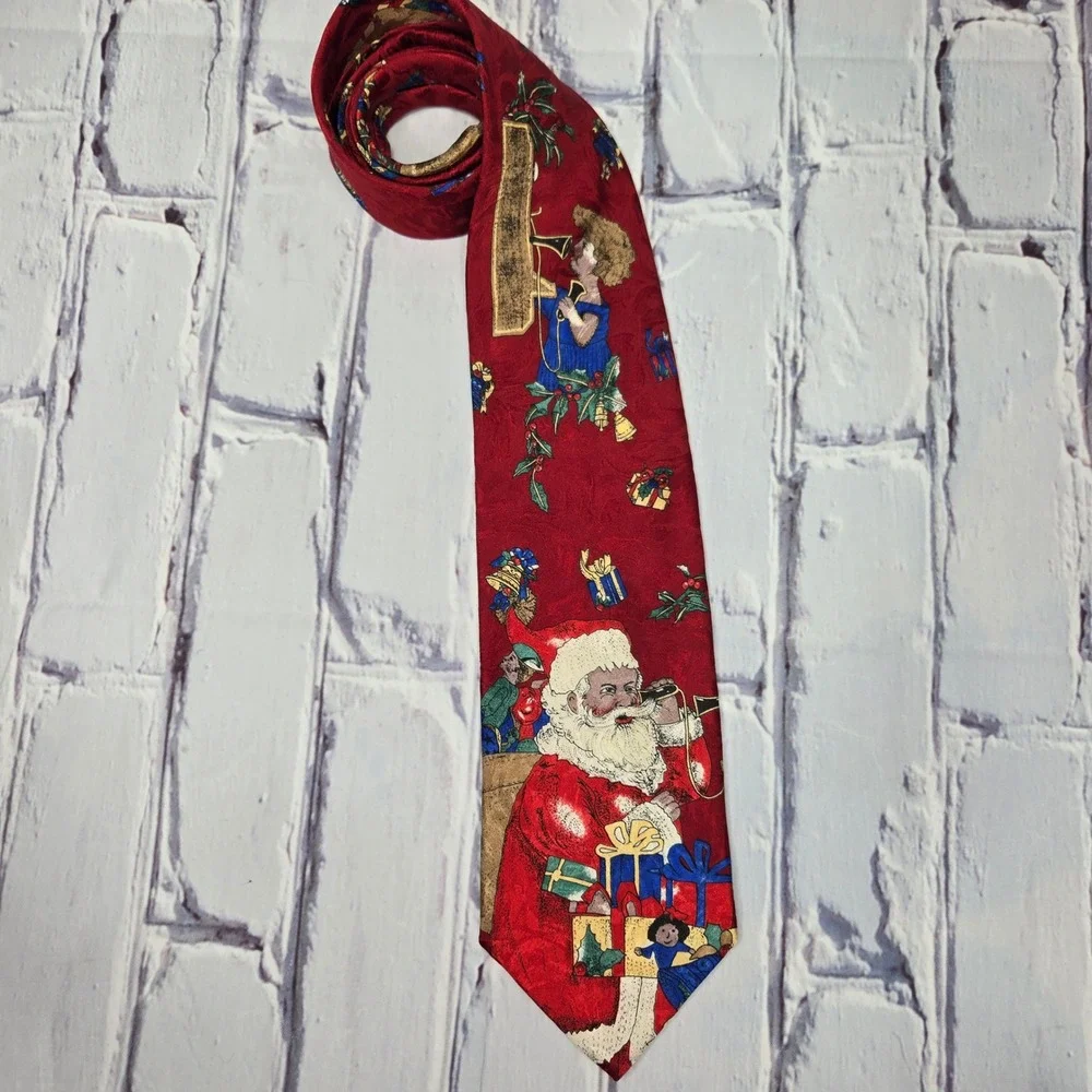 Croft & Barrow Red Santa‎ Claus Christmas Holiday Silk Blend Necktie Mens