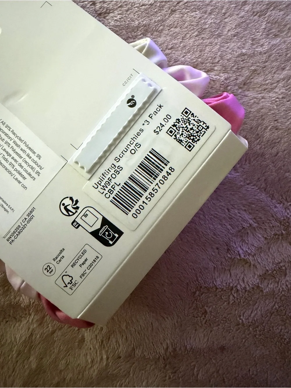 lululemon athletica Uplifting Scrunchies 3-Pack — White, Light Pink, Hot Pink