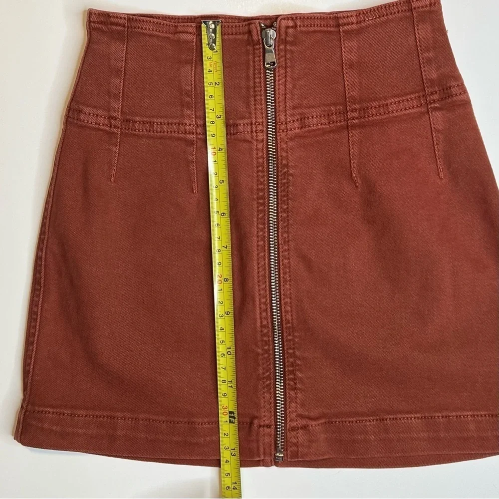 Free People We The Free Virgo Zip-Front Denim Mini Skirt Stretch Rust Orange 24