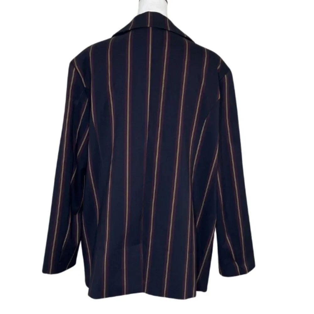 Forever 21 Dark Academia Striped Blazer Burgundy Gold Size M Preppy