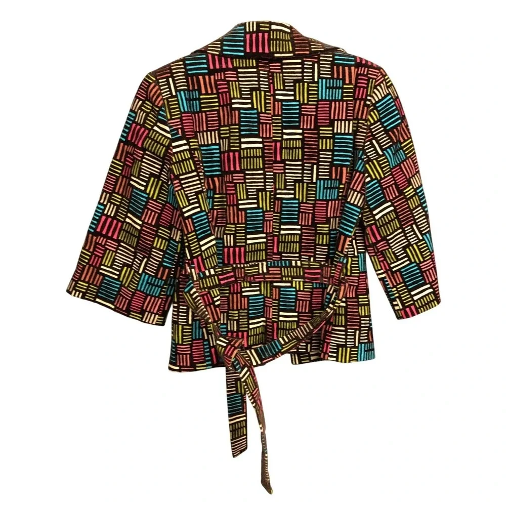 Bentley A Geometric Print Blazer Jacket Women Tie Waist Sz S‎