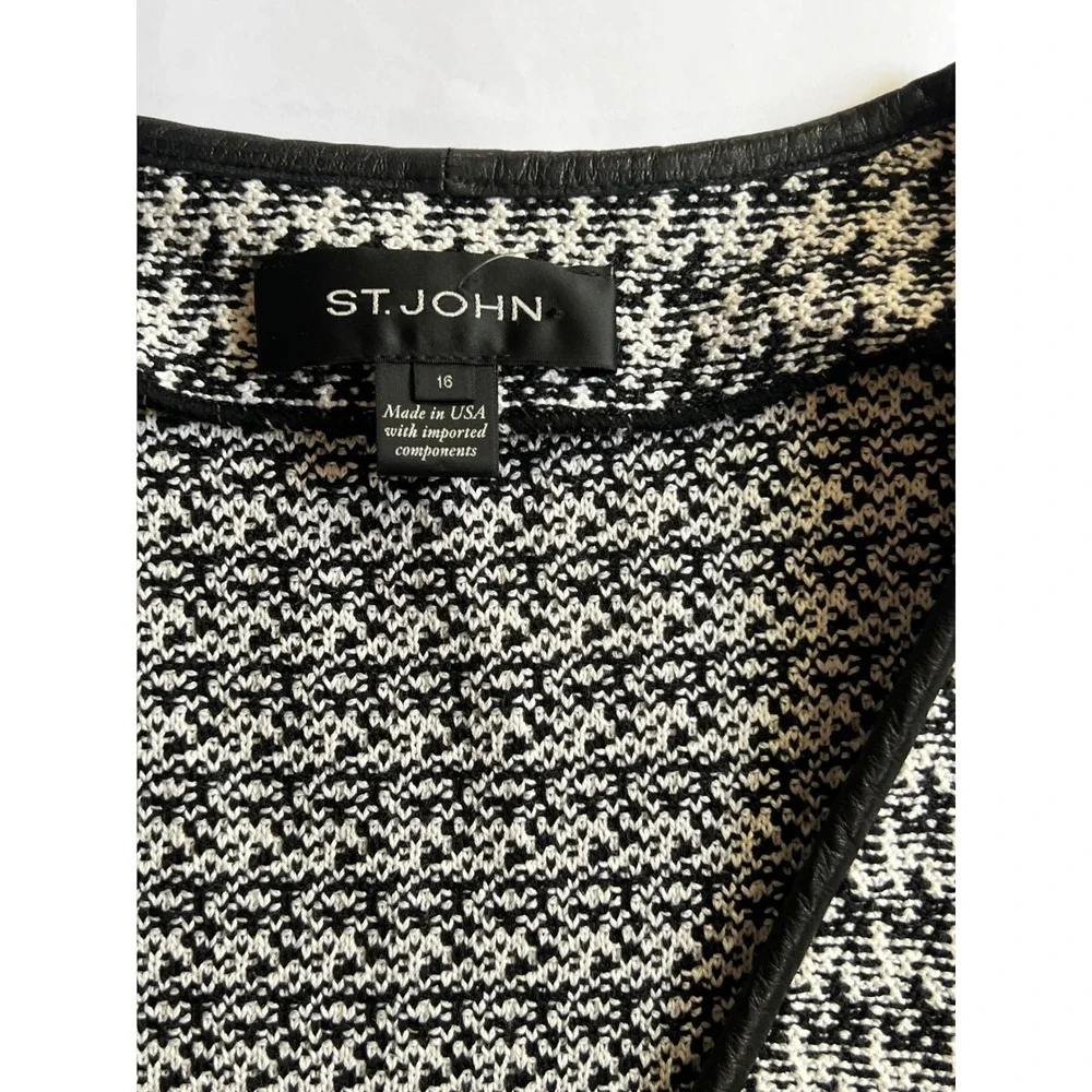 St John Collection Houndstooth Luxury Business Casual Jacket Black White Size 16