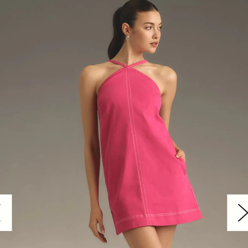 Anthropologie Pilcro Size Large Pink The Judie Halter Denim Swing‎ Mini Dress