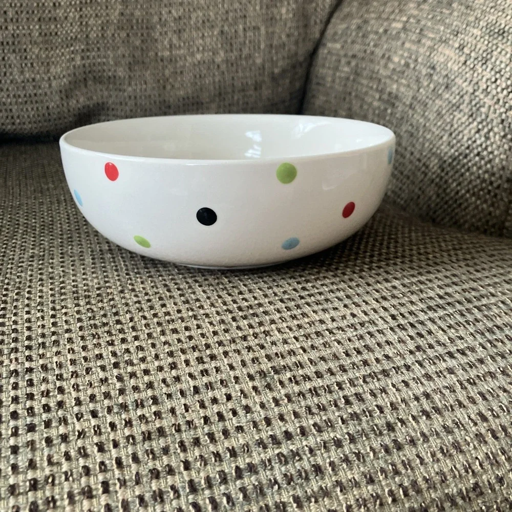 SPODE BAKING DAYS BOWL WHITE w/ Multicolor Polka‎ Dots Hand Decorated 2007