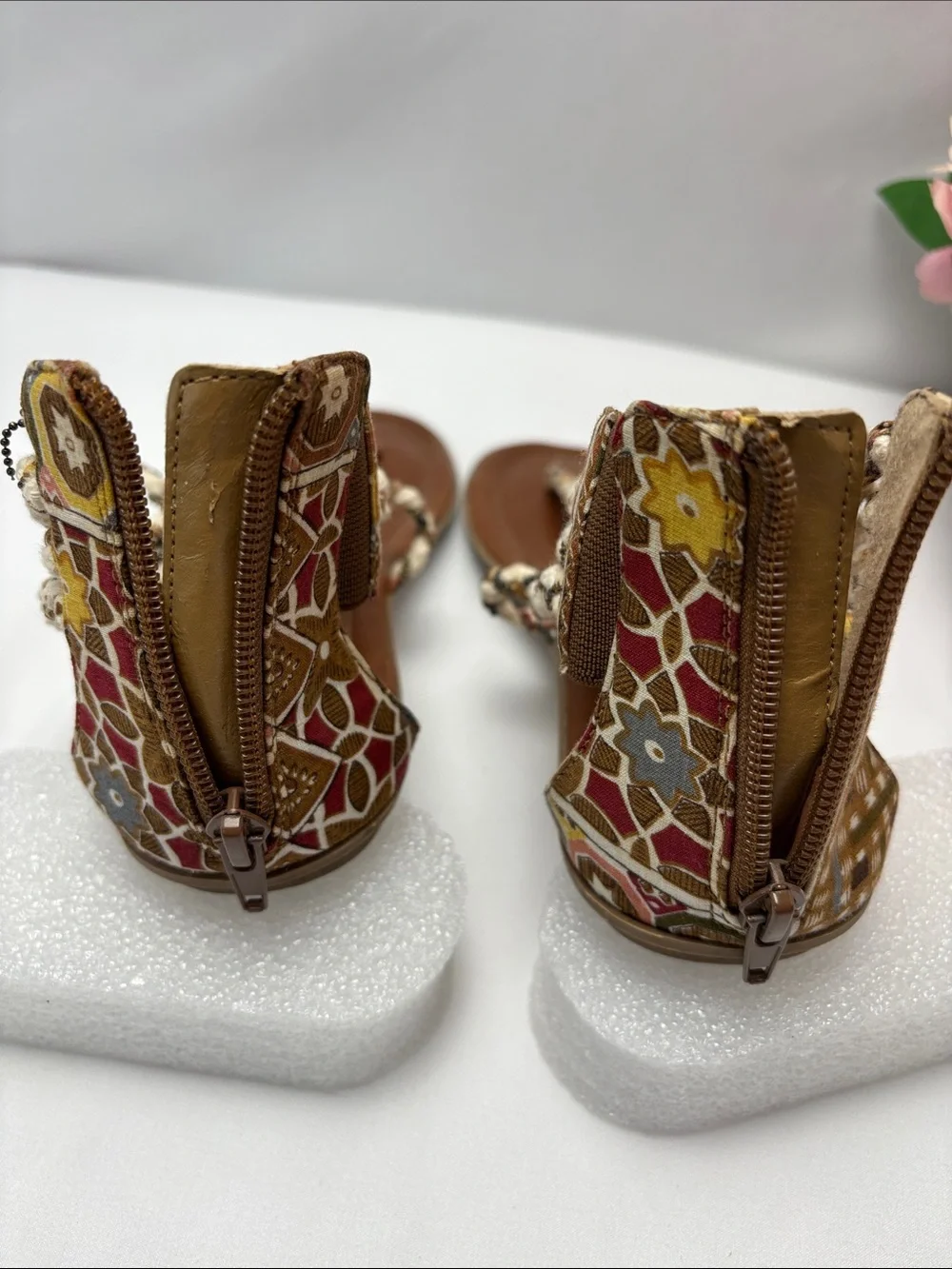 bp Womens 6 Multi Texture Brown and Beige Braided‎ T-Strap Sandals#475