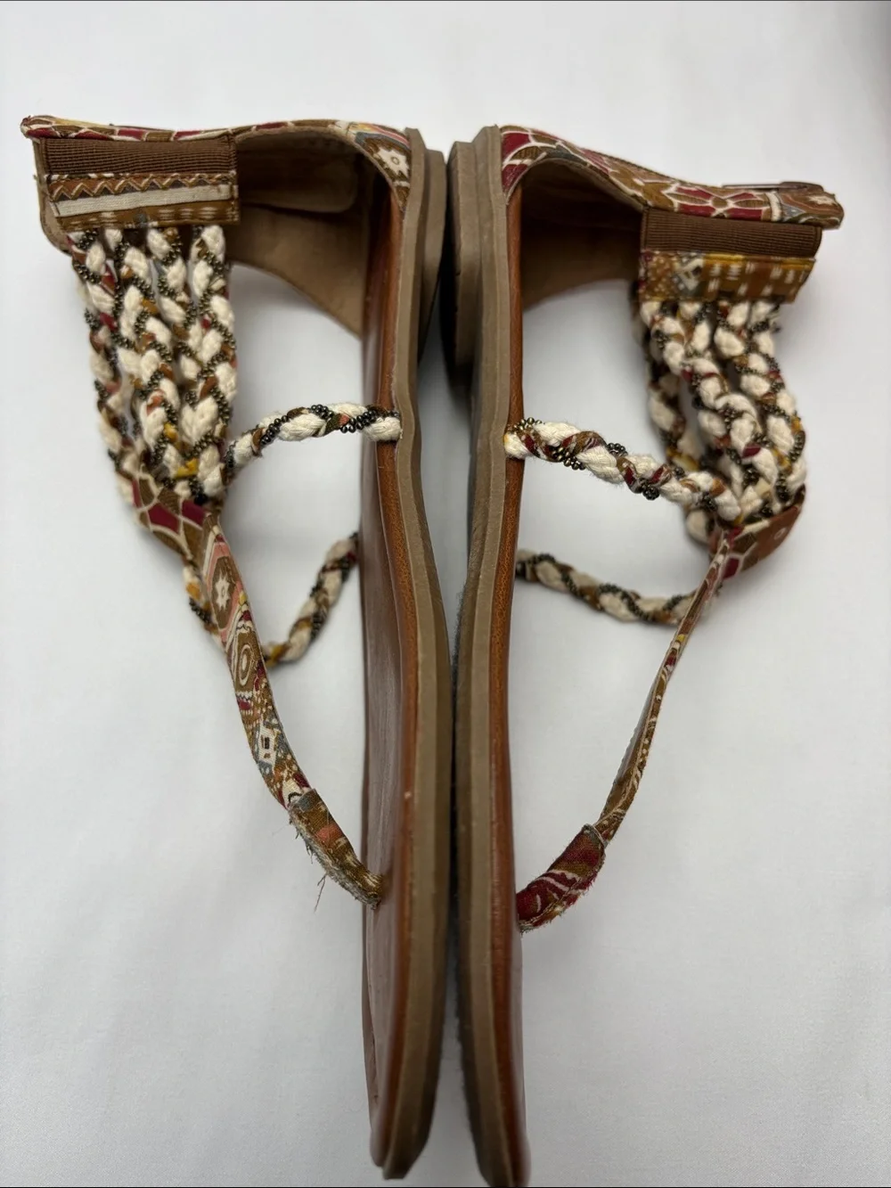 bp Womens 6 Multi Texture Brown and Beige Braided‎ T-Strap Sandals#475