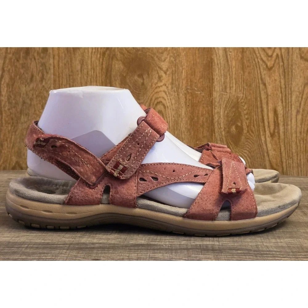 Earth Origins Sophie Strappy Sandals Womens Size 9.5 Wide‎ Pink Hook & Loop
