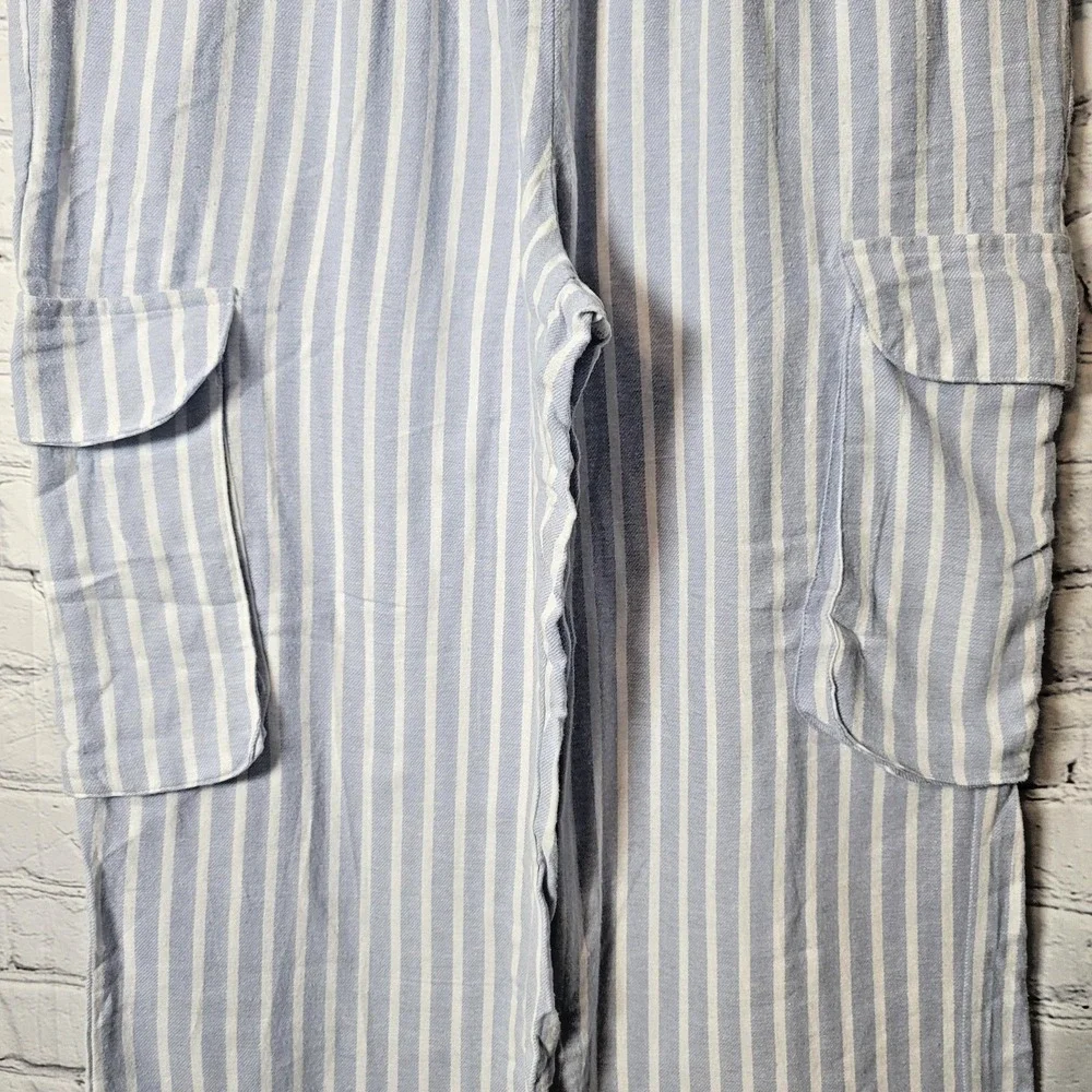 Happily Grey Pajama Pants Womens Small Blue Striped Cargo Wide Leg Cotton Lounge
