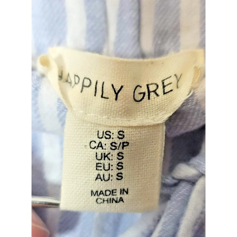 Happily Grey Pajama Pants Womens Small Blue Striped Cargo Wide Leg Cotton Lounge