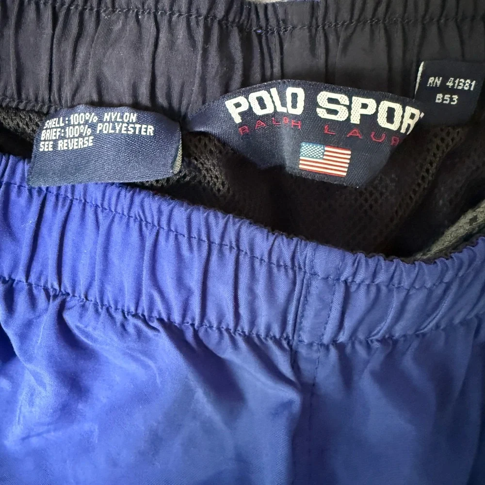 Vintage Polo Sport Ralph Lauren Swim Trunks Blue Y2K Mens‎ Large Nylon Shorts