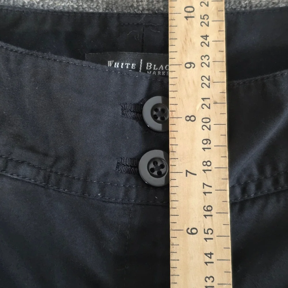 White House Black Market Black Crop Leg Pants Button Cuff Stretch Cotton Size 6