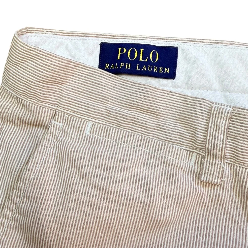 Polo Ralph Lauren Shorts Mens 31 Tan White Stripe Golf Cotton Preppy Classic 10