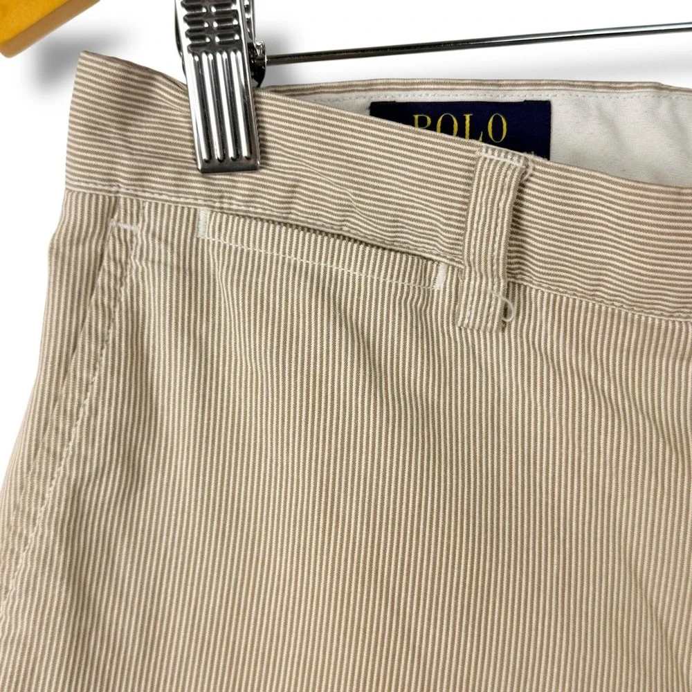Polo Ralph Lauren Shorts Mens 31 Tan White Stripe Golf Cotton Preppy Classic 10