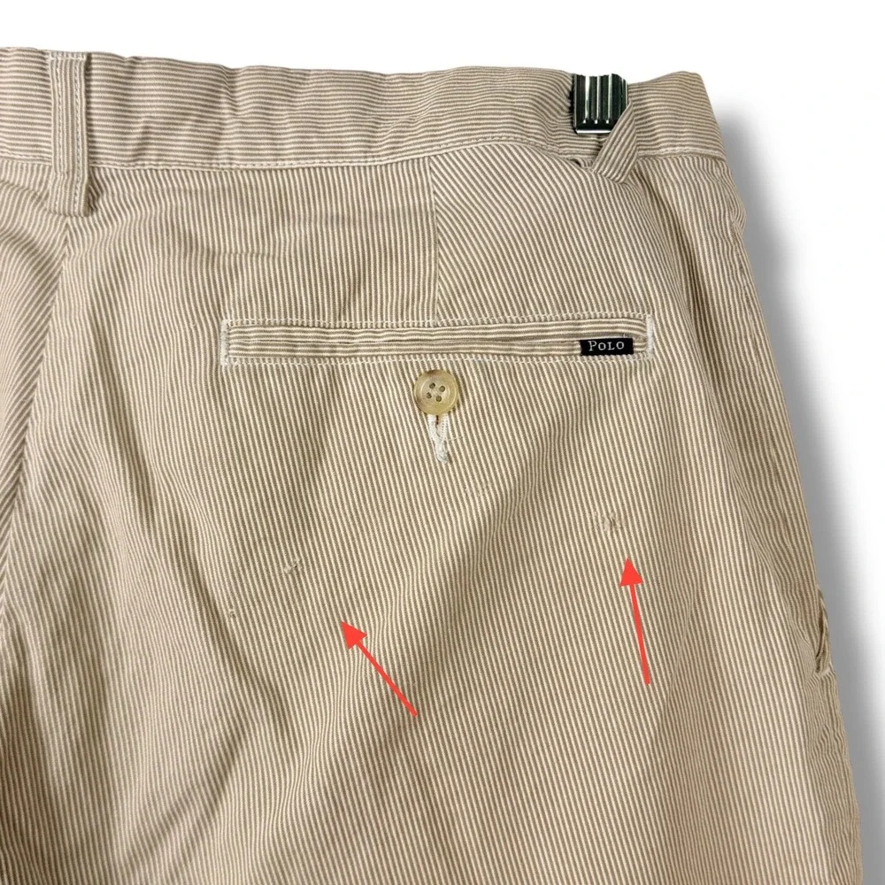 Polo Ralph Lauren Shorts Mens 31 Tan White Stripe Golf Cotton Preppy Classic 10