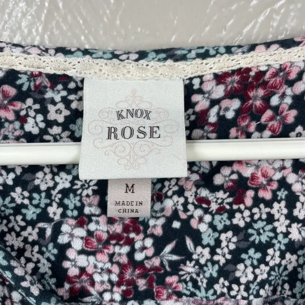 Knox‎ Rose Womens Black pink floral Casual Dress tassels size medium