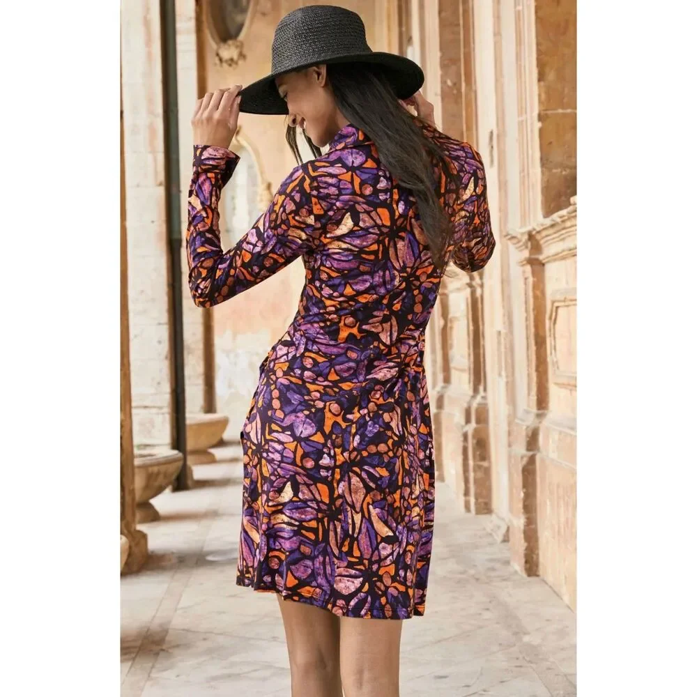 PERUVIAN CONNECTION Stella Kaleidoscopic Crossover Mini Dress, Concord, Sz XL