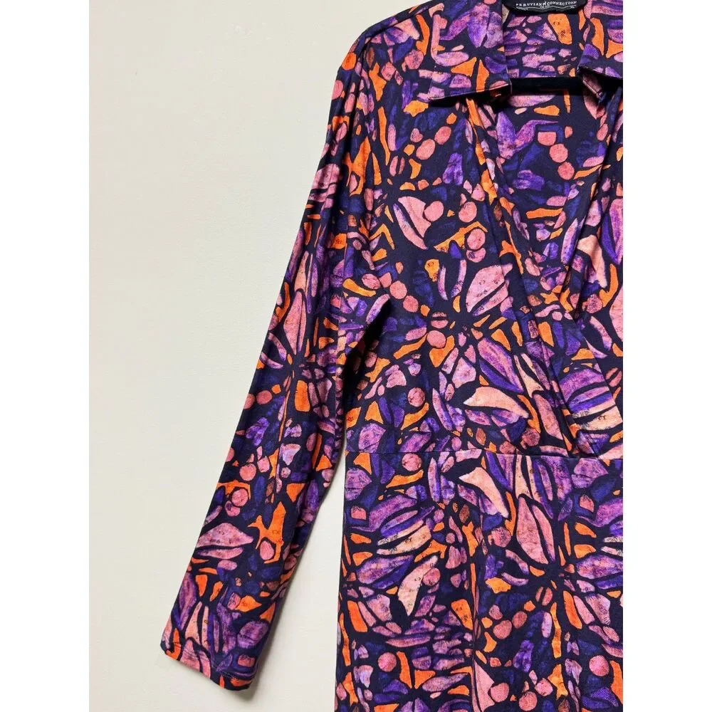 PERUVIAN CONNECTION Stella Kaleidoscopic Crossover Mini Dress, Concord, Sz XL