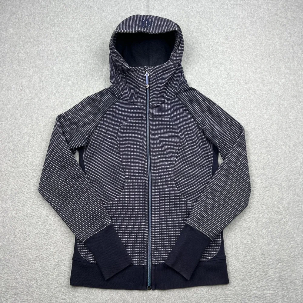 Lululemon Scuba Hoodie III Womens 6 Naval Blue Double Dot Full Zip Jacket W4IC8S