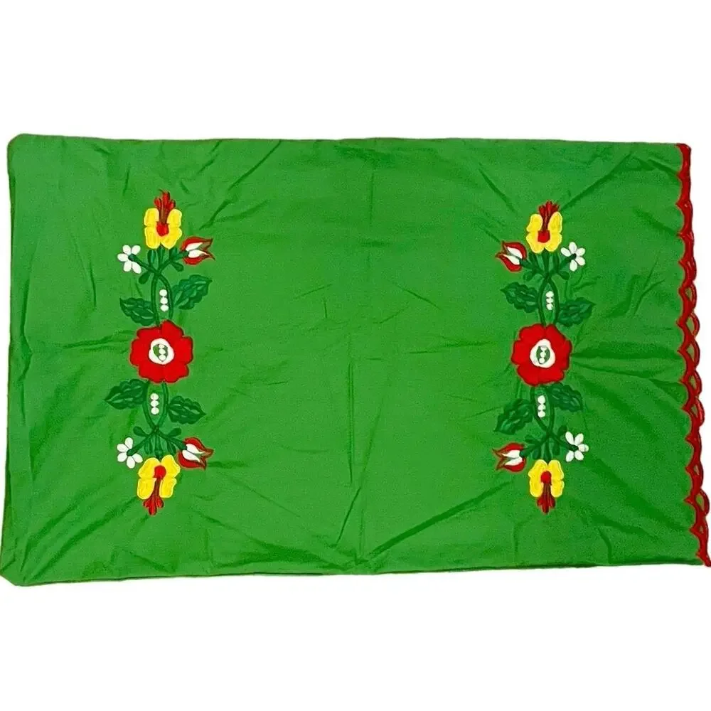 Vintage Embroidered Floral Green Pillow Case