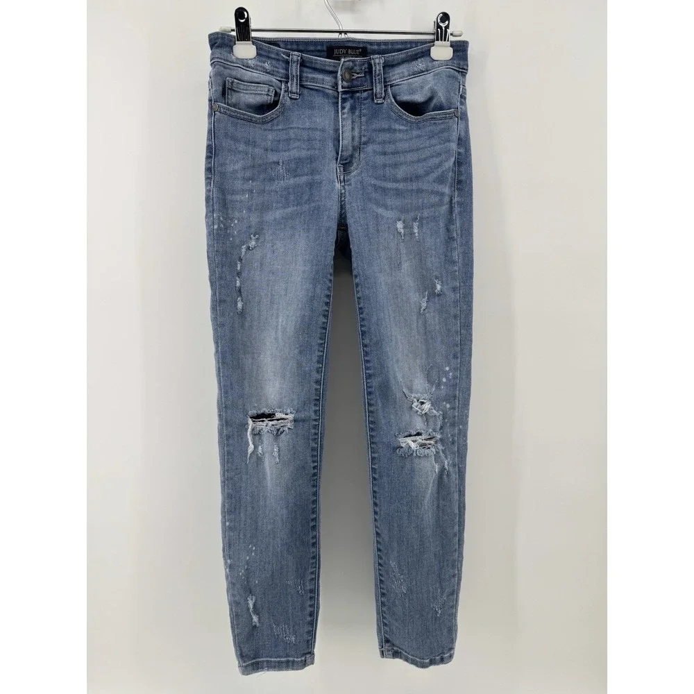 Judy Blue Relaxed Fit Distressed‎ Light Wash Jeans Paint Splatter JB8273MD  7/28