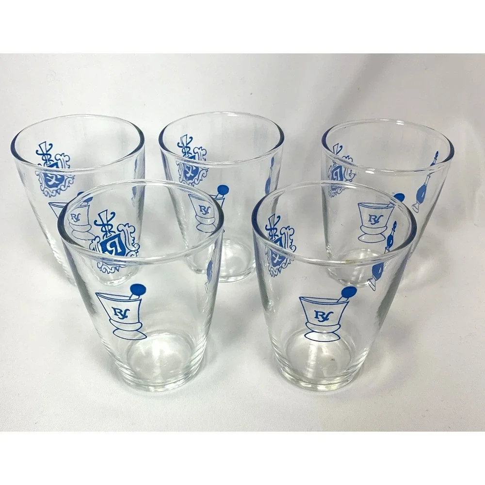 Libbey Novelty Tumblers Pharmacy Rx Vintage Barware Juice Set of 5 Glasses 3.5